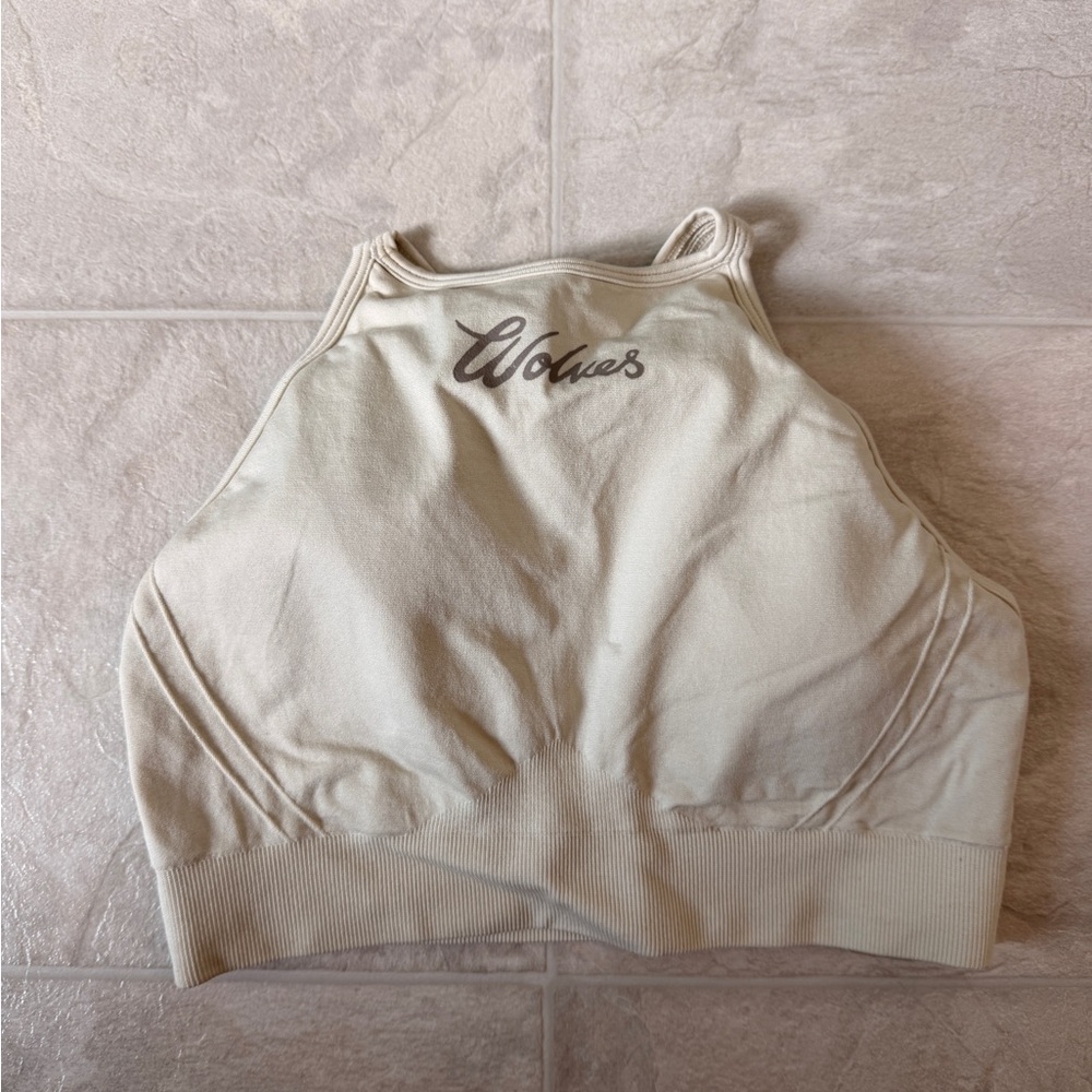 Darc Sport Cream High-Neck Sports Bra with Script Logo